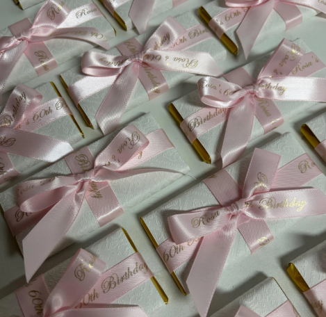 MINI CHOCOLATE BAR WITH PERSONALISED RIBBON FAVOR BOMBONIERE