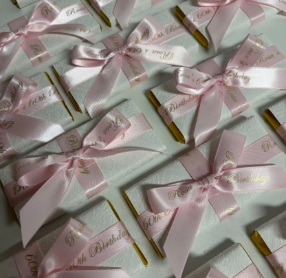 MINI CHOCOLATE BAR WITH PERSONALISED RIBBON FAVOR BOMBONIERE