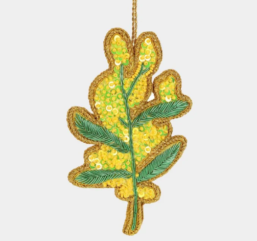 GOLDEN WATTLE BEADED CHRISTMAS TREE ORNAMENT