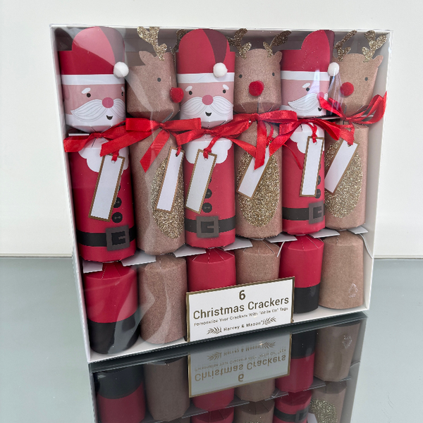 HARVEY & MASON SANTA & REINDEER SET OF 6 CHRISTMAS CRACKERS BOXED
