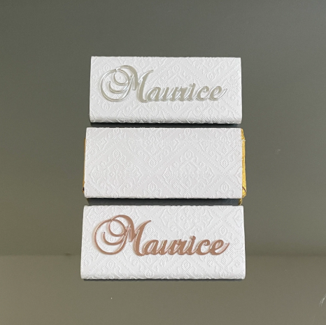 MINI CHOCOLATE BAR FAVOR WITH BAROQUE NAME PLAQUE