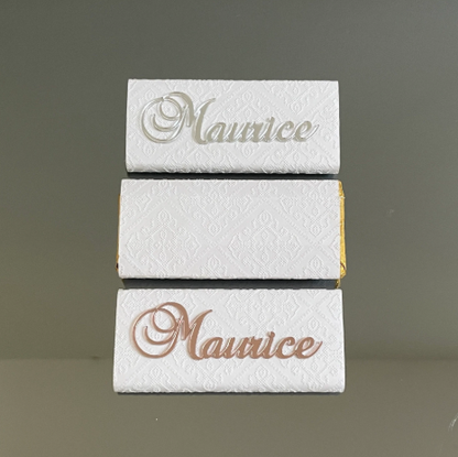 MINI CHOCOLATE BAR FAVOR WITH BAROQUE NAME PLAQUE