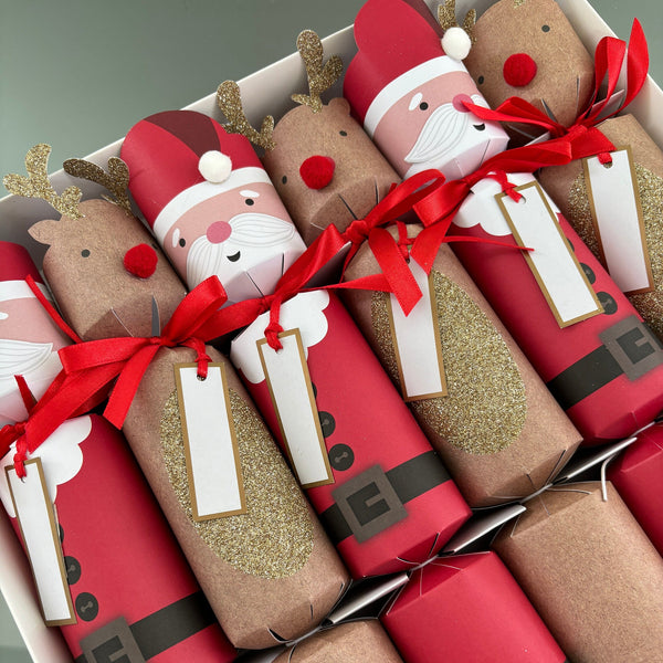 HARVEY & MASON SANTA & REINDEER SET OF 6 CHRISTMAS CRACKERS BOXED