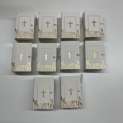 10 X BIBLE BOX WHITE GOLD CROSS