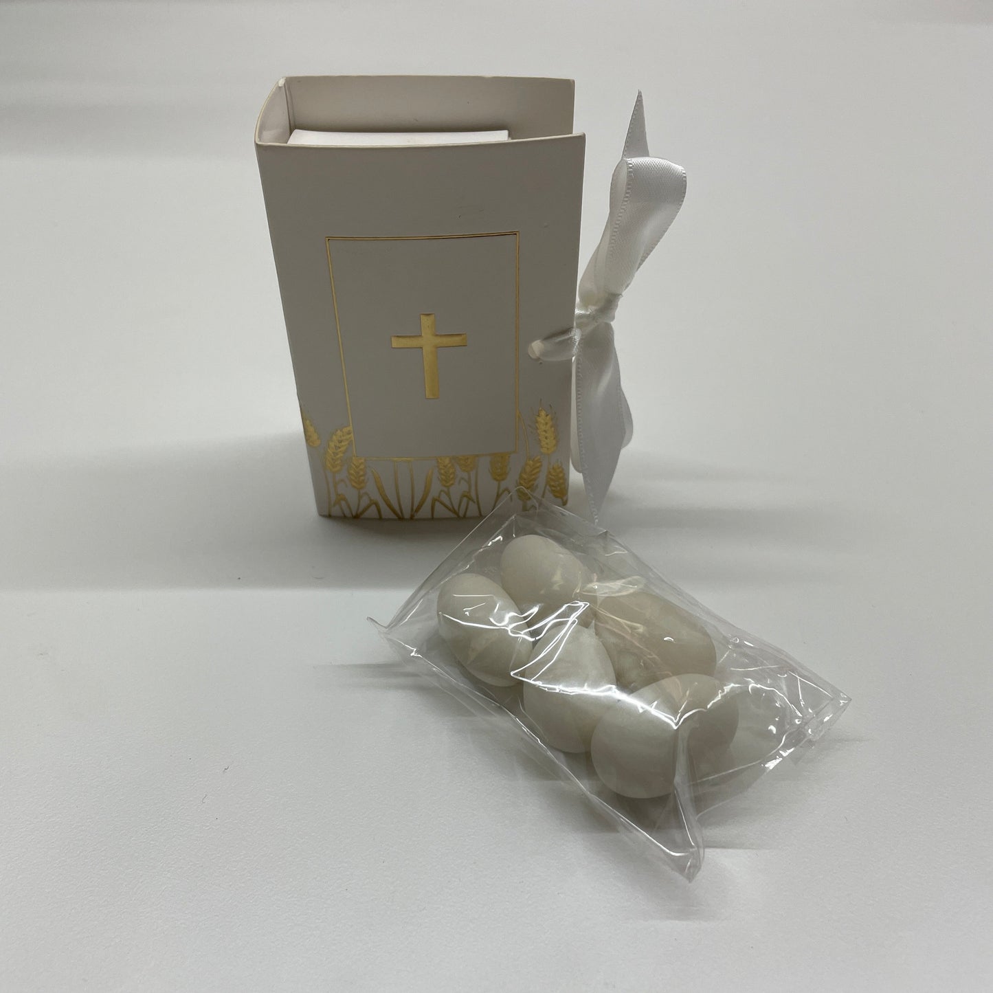 10 X BIBLE BOX WHITE GOLD CROSS