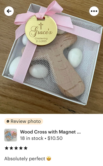 WOOD MAGNETIC CROSS BOMBONIERE