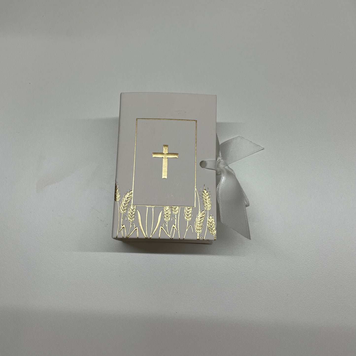 10 X BIBLE BOX WHITE GOLD CROSS