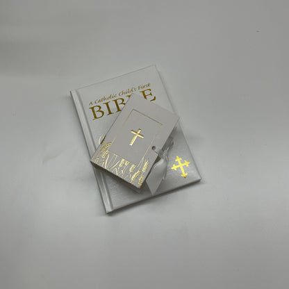 10 X BIBLE BOX WHITE GOLD CROSS