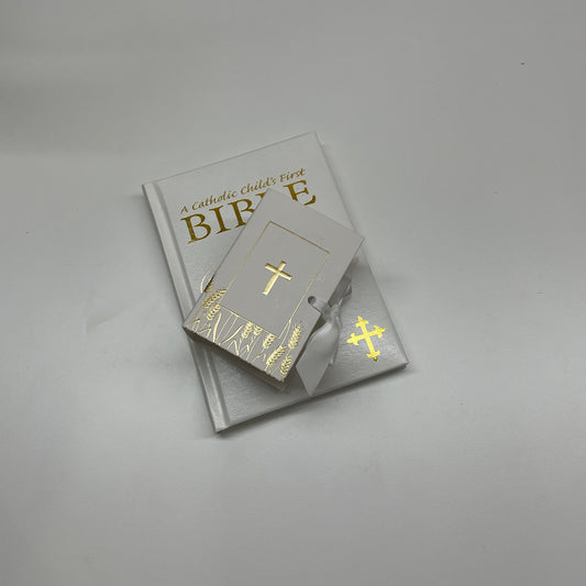 10 X BIBLE BOX WHITE GOLD CROSS