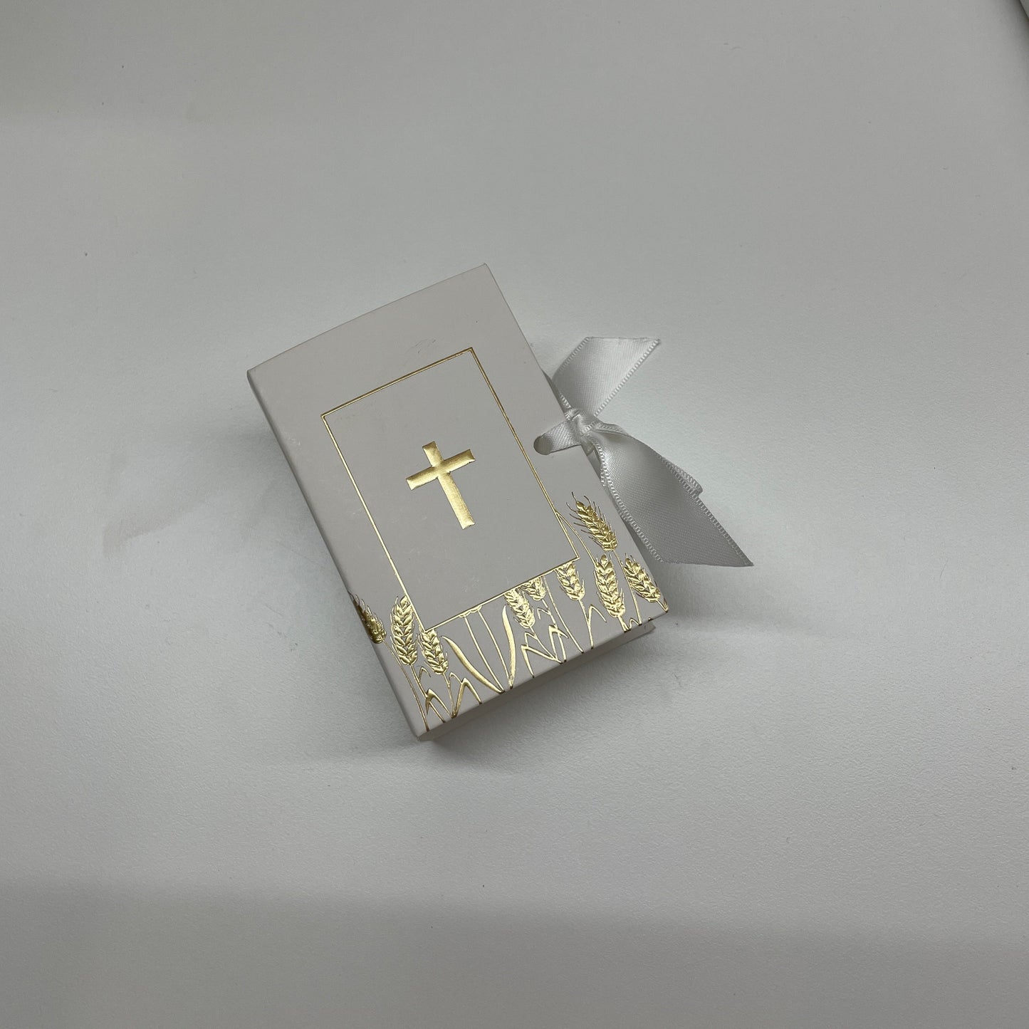 10 X BIBLE BOX WHITE GOLD CROSS