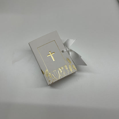 10 X BIBLE BOX WHITE GOLD CROSS