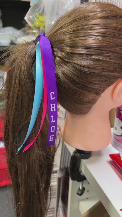 TEAM HAIR RIBBONS 3 COLOURS 15MM VERTICAL COLLEGE FONT