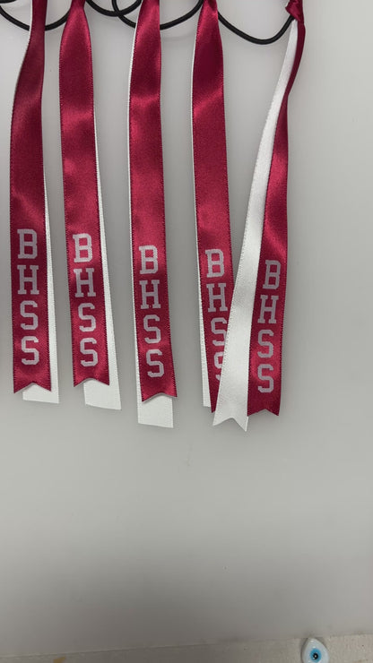 TEAM HAIR RIBBONS 2 COLOURS 15MM VERTICAL COLLEGE FONT