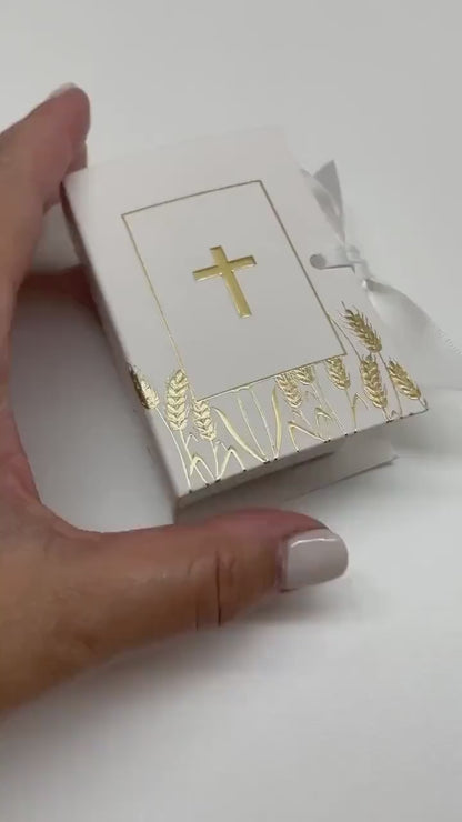 10 X BIBLE BOX WHITE GOLD CROSS