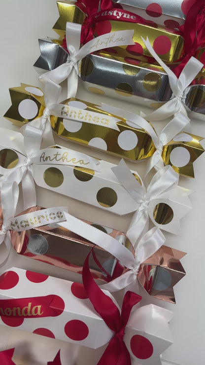 POLKA DOTS SPOTS PERSONALISED CHRISTMAS CRACKERS READY MADE