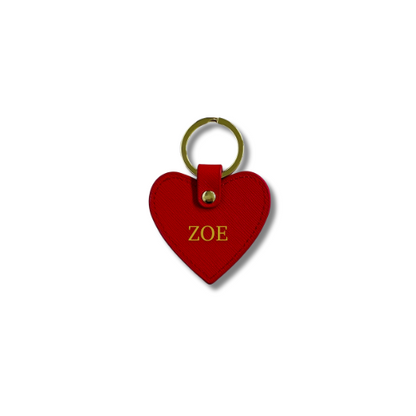 PERSONALISED SAFFIANO LEATHER HEART KEYRING