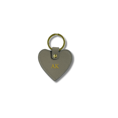 PERSONALISED SAFFIANO LEATHER HEART KEYRING