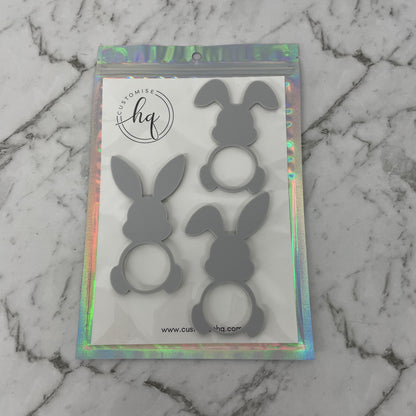 EASTER RABBIT ACRYLIC NAPKIN HOLDERS SET OF 3 GREY