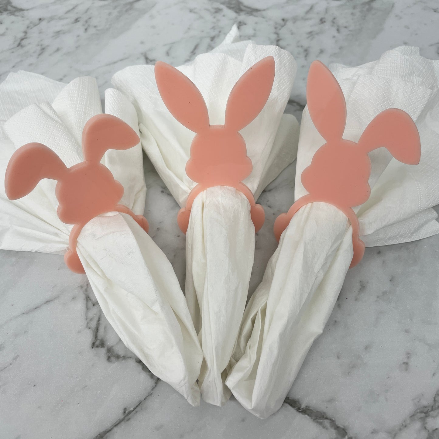 EASTER RABBIT ACRYLIC NAPKIN HOLDERS SET OF 3 PEACH