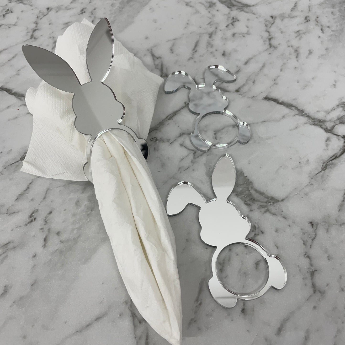 EASTER RABBIT ACRYLIC NAPKIN HOLDERS SET OF 3 SILVER