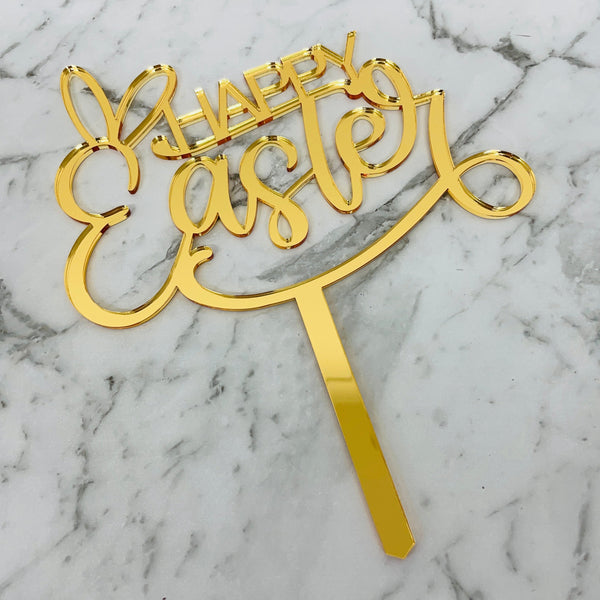 HAPPY EASTER CAKE TOPPER GOLD & SILVER MIRROR x 6