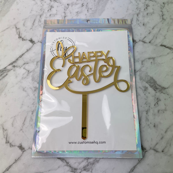 HAPPY EASTER CAKE TOPPER GOLD x 6
