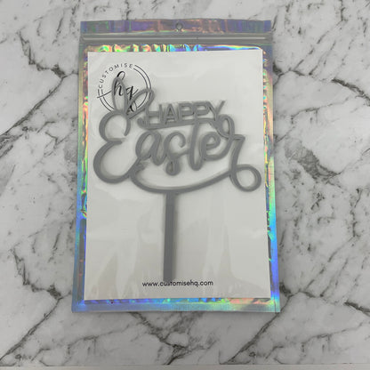 HAPPY EASTER CAKE TOPPER GREY