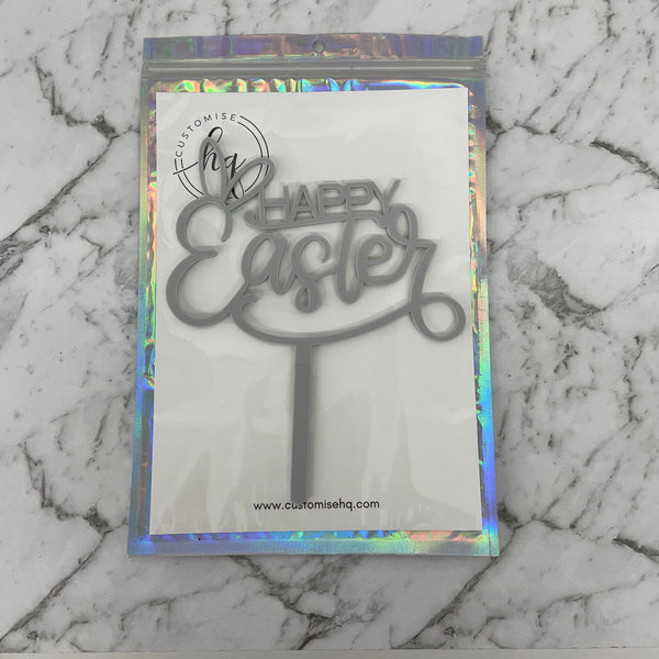 HAPPY EASTER CAKE TOPPER GREY x 6