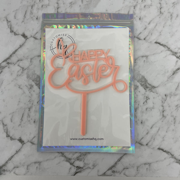 HAPPY EASTER CAKE TOPPER PEACH x 6