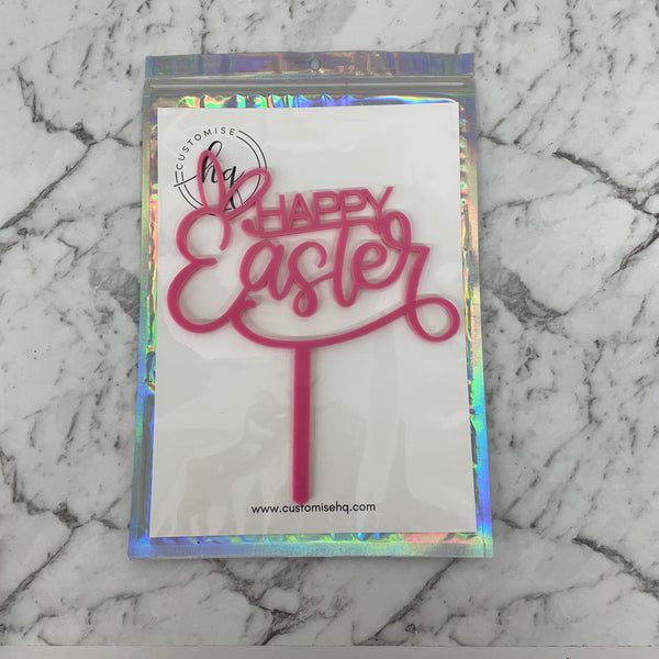 HAPPY EASTER CAKE TOPPER PINK x 6