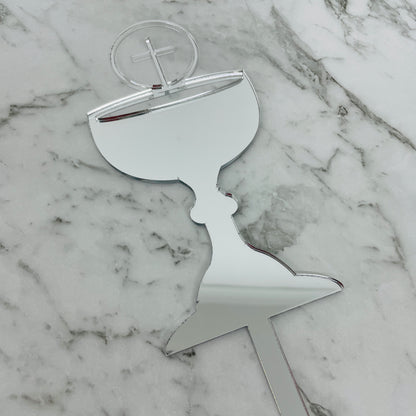 FIRST HOLY COMMUNION CONFIRMATION CHALICE CAKE TOPPER SILVER