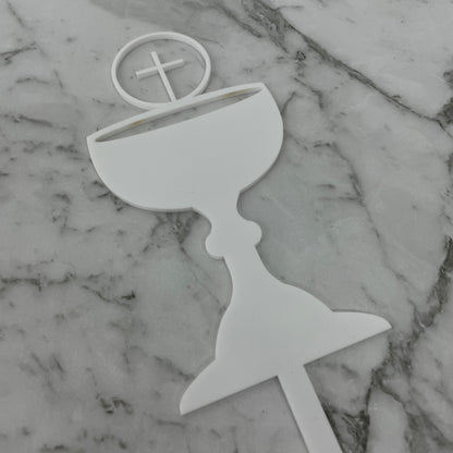 FIRST HOLY COMMUNION CONFIRMATION CHALICE CAKE TOPPER WHITE