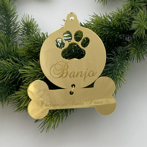 CUSTOM DOG & BONE PAW CHRISTMAS BAUBLE