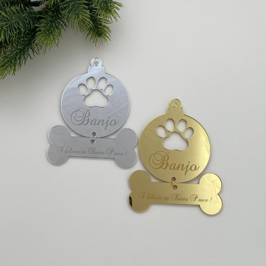 CUSTOM DOG & BONE PAW CHRISTMAS BAUBLE