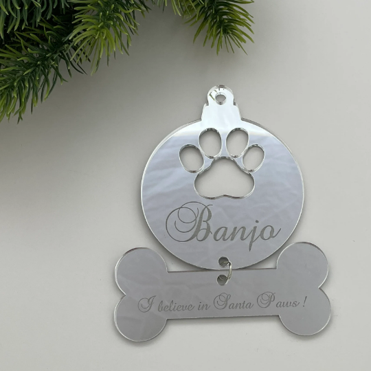 CUSTOM DOG & BONE PAW CHRISTMAS BAUBLE