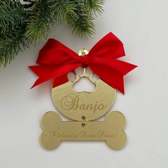 CUSTOM DOG & BONE PAW CHRISTMAS BAUBLE