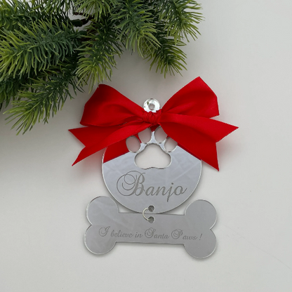 CUSTOM DOG & BONE PAW CHRISTMAS BAUBLE