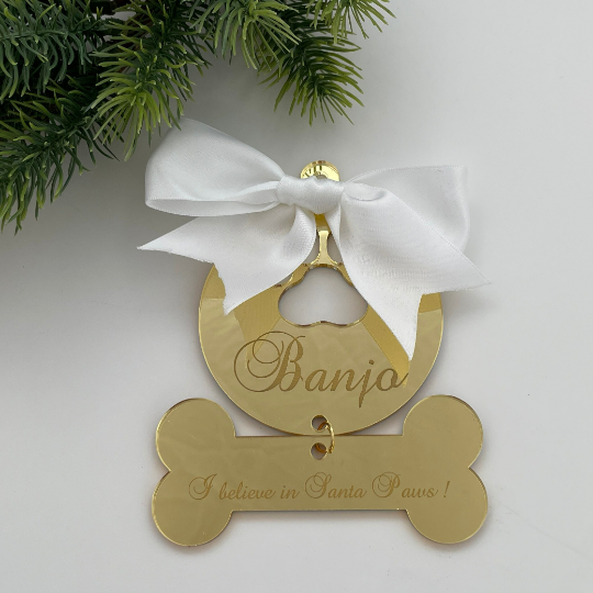 CUSTOM DOG & BONE PAW CHRISTMAS BAUBLE