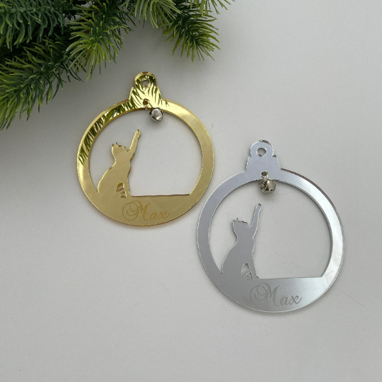 CUSTOM CAT CHRISTMAS BAUBLE - TOUCHING BELL