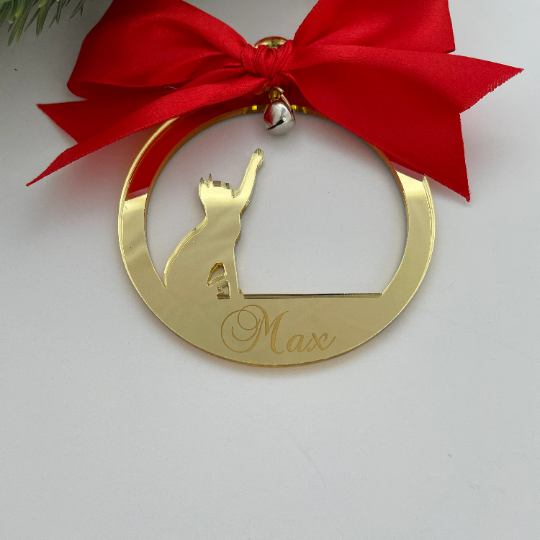 CUSTOM CAT CHRISTMAS BAUBLE - TOUCHING BELL