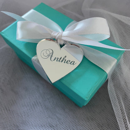 10 X PERSONALISED HEART ACRYLIC NAME TAGS