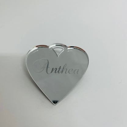 10 X PERSONALISED HEART ACRYLIC NAME TAGS