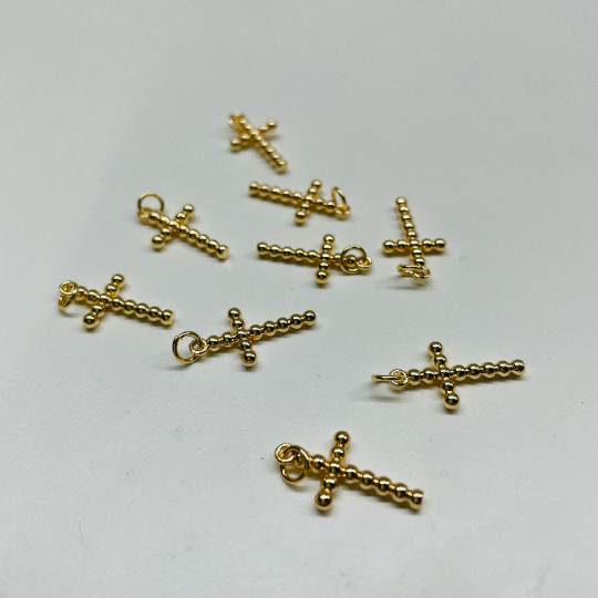 10 X GOLD BUBBLE CROSS CHARMS