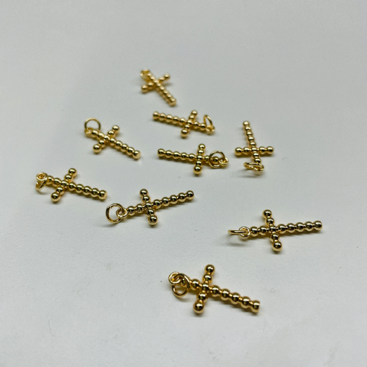 10 X GOLD BUBBLE CROSS CHARMS