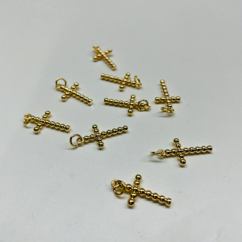 10 X GOLD BUBBLE CROSS CHARMS