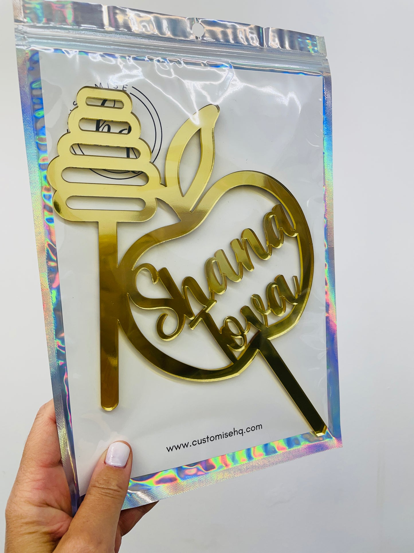 SHANA TOVA APPLE & HONEY CAKE TOPPER GOLD MIRROR