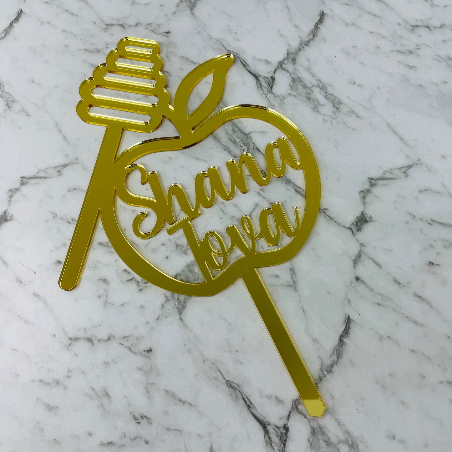 SHANA TOVA APPLE & HONEY CAKE TOPPER GOLD MIRROR