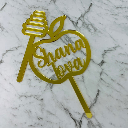 SHANA TOVA APPLE & HONEY CAKE TOPPER GOLD MIRROR