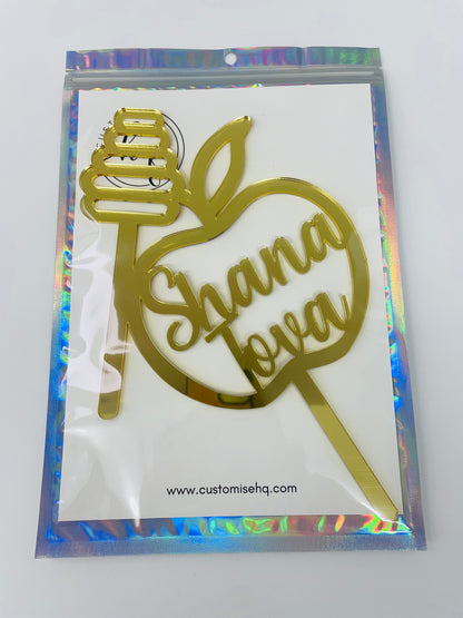 SHANA TOVA APPLE & HONEY CAKE TOPPER GOLD MIRROR