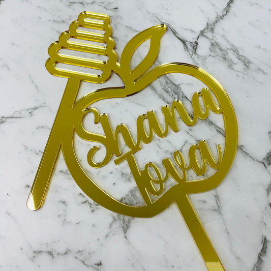 SHANA TOVA APPLE & HONEY CAKE TOPPER GOLD MIRROR